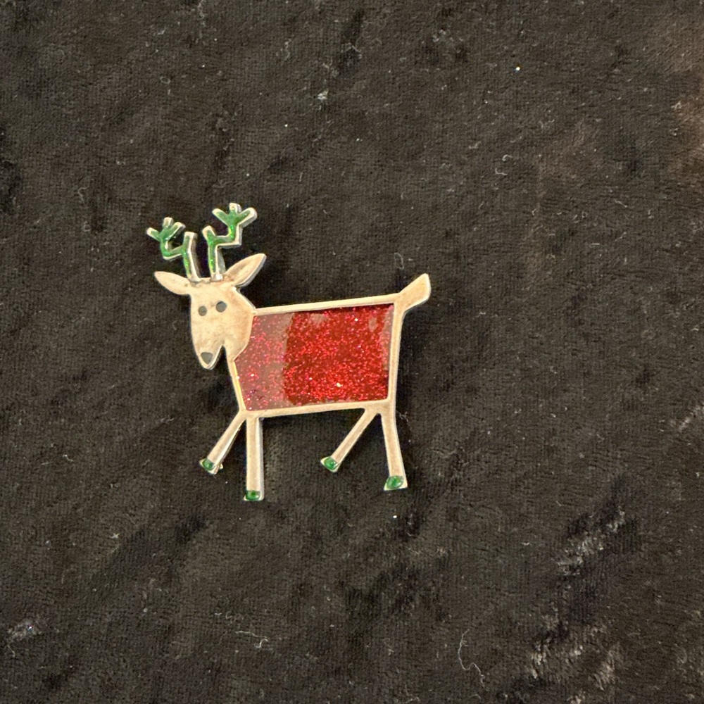 Festive Reindeer Brooch with Red and Green Accents